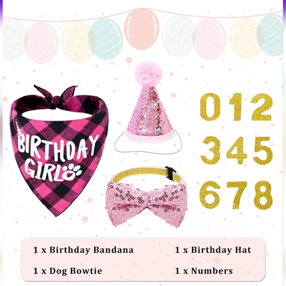 Dog Birthday Party Supplies (X-Large Pink)  Bandana, Bow NWT